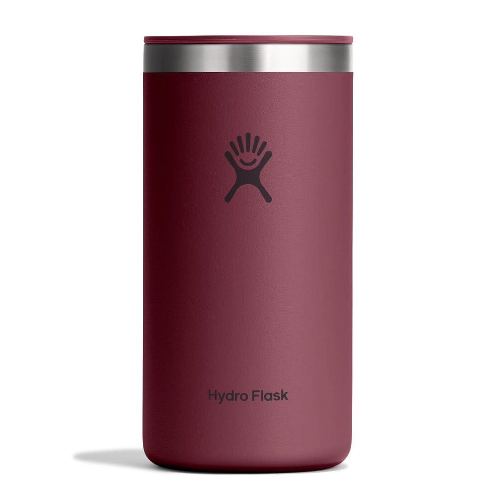 Maroon Hydro Flask insulated tumbler with stainless steel rim, sip-through lid, matte textured finish, and Hydro Flask logo on front. Cylindrical design.